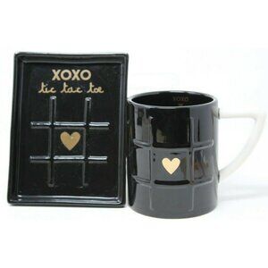 MAGENTA Black XOXO Tic Tac Toe Mug Coffee Cup & Tray Rae Valentine Love NEW S2
